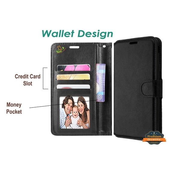 For Apple iPhone 13 Mini (5.4") Leather Wallet Case with Credit Card Holder Storage Kickstand & Magnetic Flip Protective Phone Case Cover by Xpression [Black]