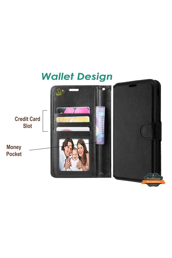 For Apple iPhone 13 Mini (5.4") Leather Wallet Case with Credit Card Holder Storage Kickstand & Magnetic Flip Protective Phone Case Cover by Xpression [Black]