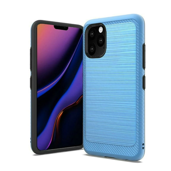 For Apple iPhone 13 Mini (5.4") Slim Thin Hybrid TPU 2-Piece Bumper Shockproof with Brushed Metal Texture Carbon Fiber Hard PC Back Cover ,Xpm Phone Case [Blue]