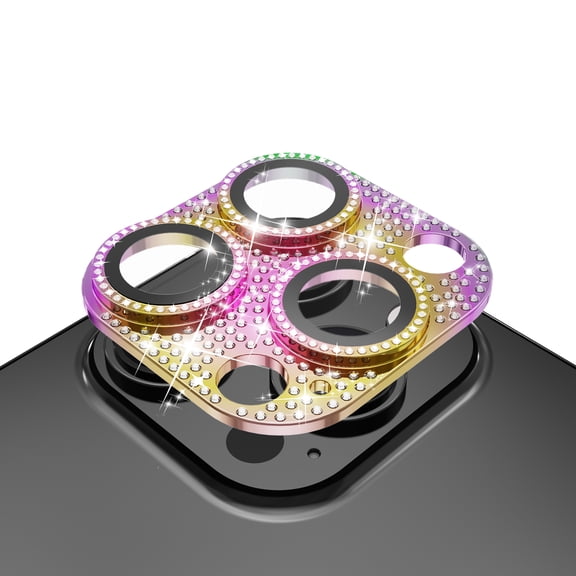 For Apple iPhone 13 Pro /13 Pro Max Camera Lens Full Tempered Glass With Diamond Bling Glitter Rhinestone Lens Protective Camera Cover ,Xpm Screen Protector [ Mix Rainbow ]