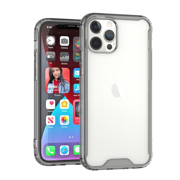 For Apple iPhone 13 Pro (6.1") Colored Shockproof Transparent Hard Rubber TPU Hybrid Bumper Shell Thin Slim Protective Cover ,Xpm Phone Case [Clear / Smoke]