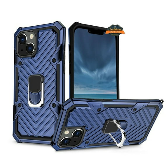 For Apple iPhone 13 Pro (6.1") Stand Ring Holder Finger Loop with Magnetic Grip Kickstand Hybrid Shockproof Armor Hard Phone Case Cover by Xpression [Blue]