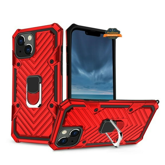 For Apple iPhone 13 Pro (6.1") Stand Ring Holder Finger Loop with Magnetic Grip Kickstand Hybrid Shockproof Armor Hard Phone Case Cover by Xpression [Red]