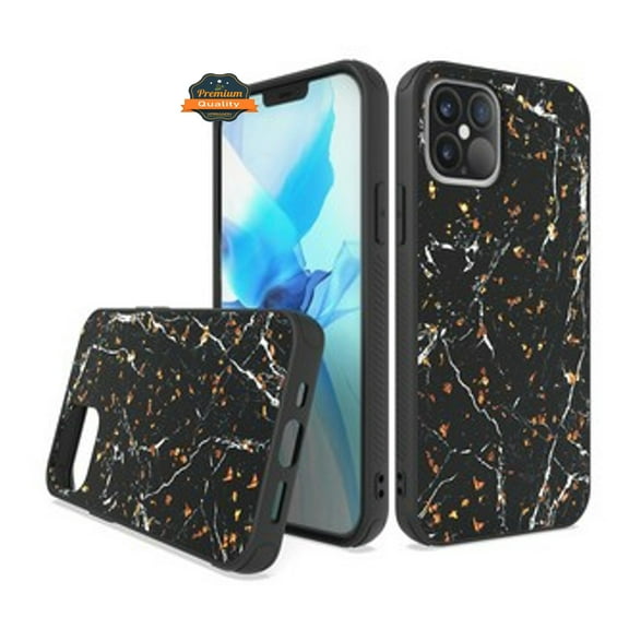For Apple iPhone 13 Pro (6.1") Stylish Designed Glitter Bling Hybrid PC TPU Rubber Silicone Shock-Absorption Hard Phone Case Cover by Xpression [Black Marble]