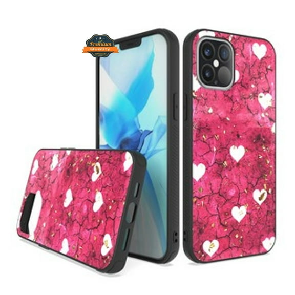 For Apple iPhone 13 Pro (6.1") Stylish Designed Glitter Bling Hybrid Slim PC TPU Rubber Shock-Absorption Hard Phone Case Cover by Xpression [Pink White Heart]