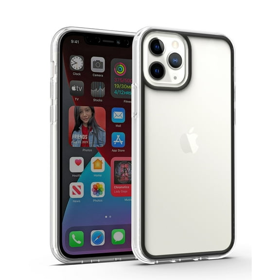 For Apple iPhone 13 Pro (6.1") Ultra Slim Fit Transparent Colored Frame Bumper Hard PC Back Rubber TPU Hybrid Rugged Cover ,Xpm Phone Case [Clear/Black]