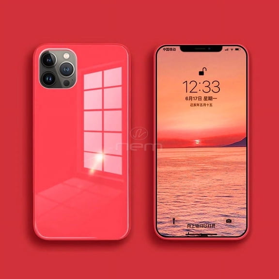 For Apple iPhone 13 Pro 6.1 inch Impact 9H Tempered Glass Scratch-Resistant Protective Hybrid Case Cover Red