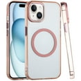 thumbnail image 1 of For Apple iPhone 13 Pro Case, Transparent Back Hybrid Case - Magnetic Circle, Color Frame, Metal Buttons, MagSafe Compatible Phone Cover (Rose Gold), 1 of 10
