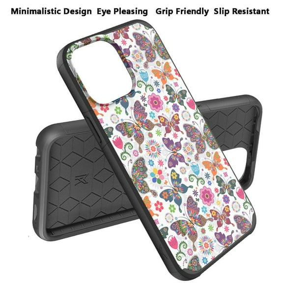 For Apple iPhone 13 Pro Max (6.7") Graphic Design Pattern Hard TPU Protection Hybrid Shockproof Armor Rugged Bumper Cover ,Xpm Phone Case [Butterfly Floral]