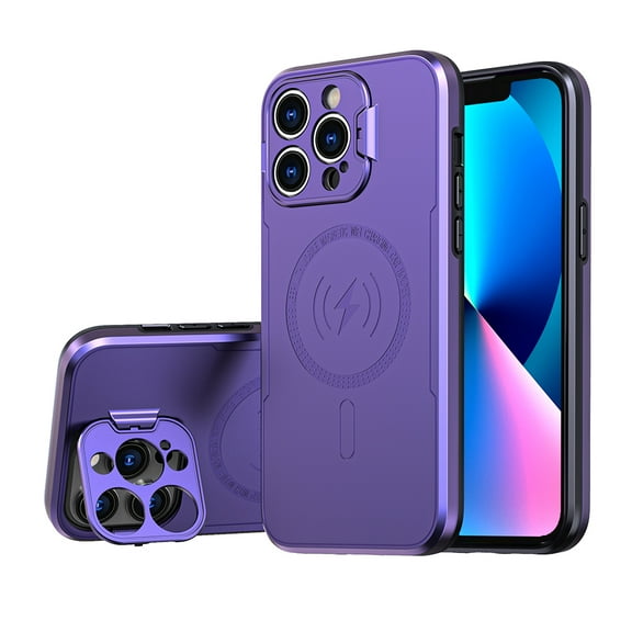 For Apple iPhone 13 Pro Max (6.7") Hybrid MagSafe Compatible Wireless Charging, Full Camera Protection & Stand Case Cover fit iPhone 13 Pro Max - Purple