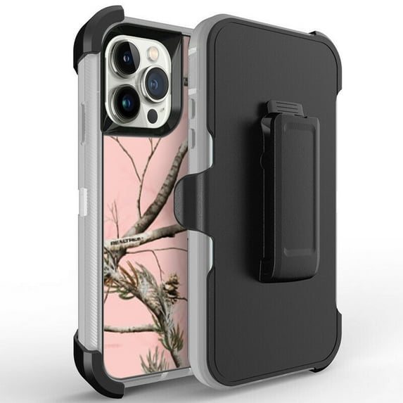 For Apple iPhone 13 Pro Max 6.7 inch Heavy Duty Defender Armor Hybrid Case Cover With Clip Tree/Pink