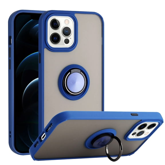 For Apple iPhone 13 Pro Max 6.7 inch Impact Metal Ring Holder Stand Magnetic Car Mount Protective Hybrid Case Cover Blue