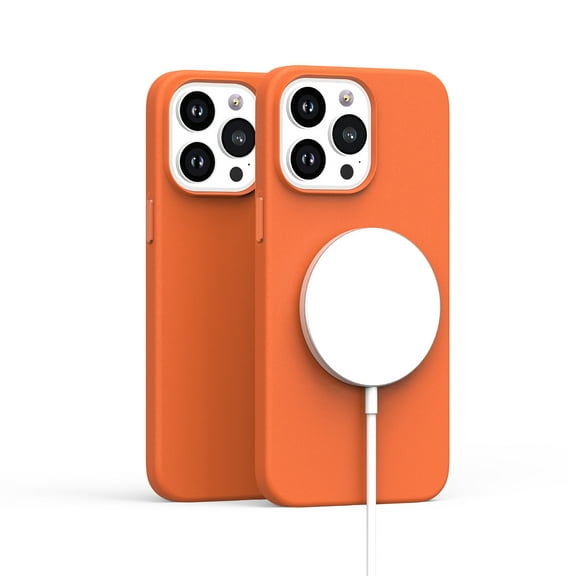 For Apple iPhone 13 Pro Max MagSafe Compatible Original Invisible Circle PU Leather Hybrid with Colored Buttons Cover ,Xpm Phone Case [ Orange ]