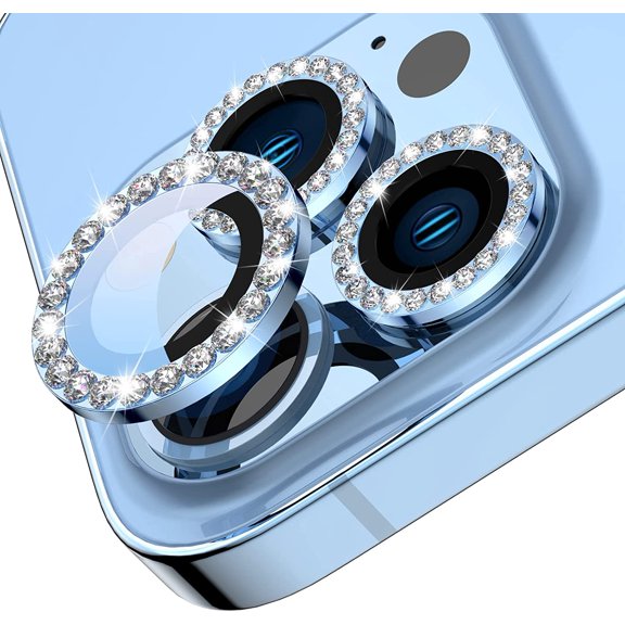 For Apple iPhone 13 Pro / iPhone 13 Pro Max Diamond Bling Ring Crystal Tempered Glass Camera Len Protector Cover Teal