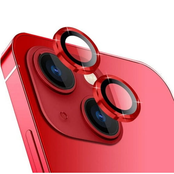 For Apple iPhone 13 Pro / iPhone 13 Pro Max Metal Ring Crystal Tempered Glass Camera Len Protector Cover Red