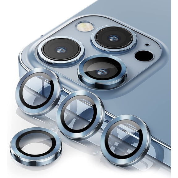 For Apple iPhone 13 Pro / iPhone 13 Pro Max Metal Ring Crystal Tempered Glass Camera Len Protector Cover Teal