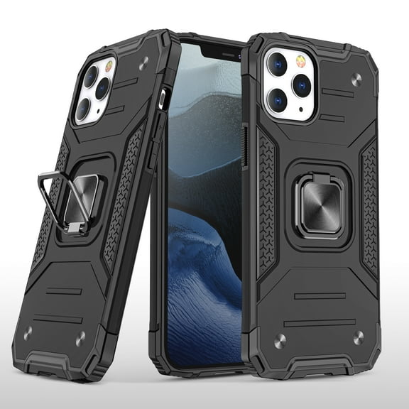For Apple iPhone 14 (6.1") Armor Hybrid with Ring Holder Kickstand Shockproof Heavy-Duty Durable Rugged Dual Layer Cover ,Xpm Phone Case [ Black ]