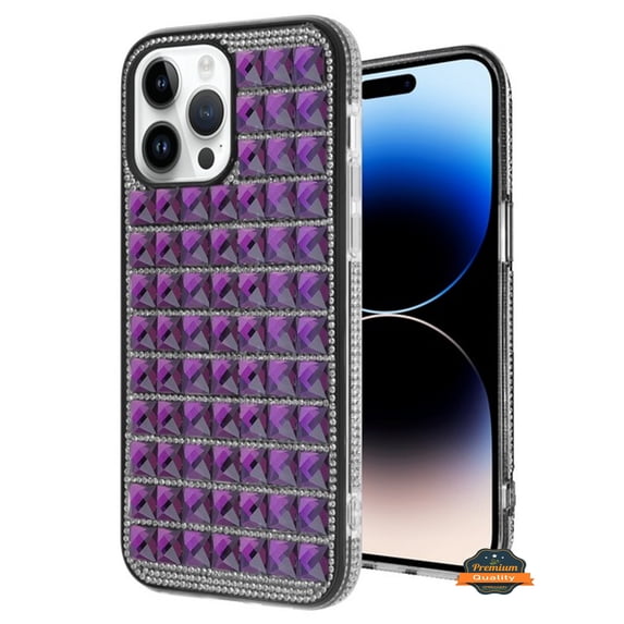 For Apple iPhone 14 (6.1") Diamonds Sparkle 3D Crystal Glitter Bling Shiny Rhinestone Hybrid Bumper Hard Protective Phone Case Cover by Xpression - Purple