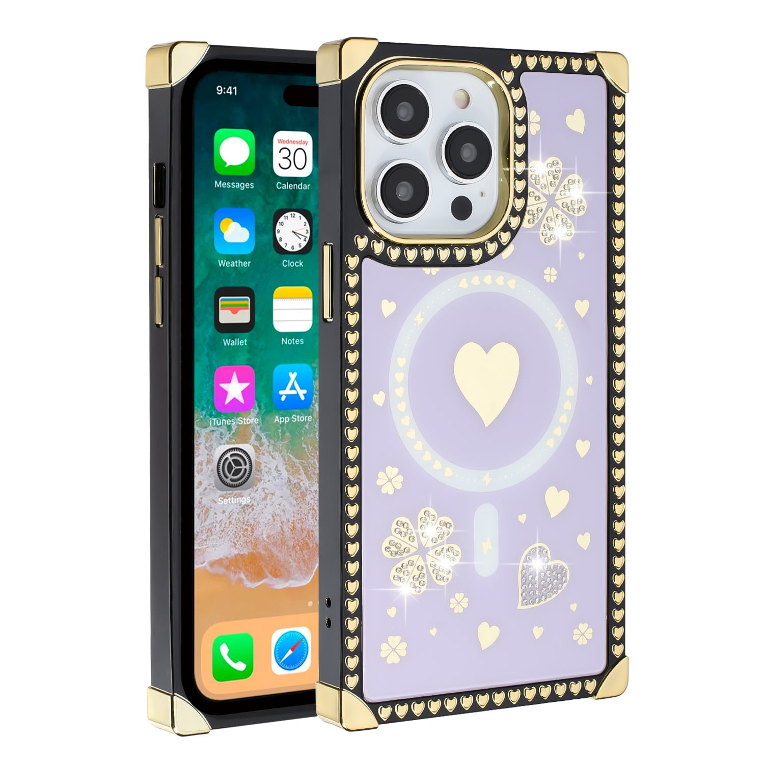 For iPhone 14 Pro Max Lanyard Glitter Epoxy Clear Phone Case