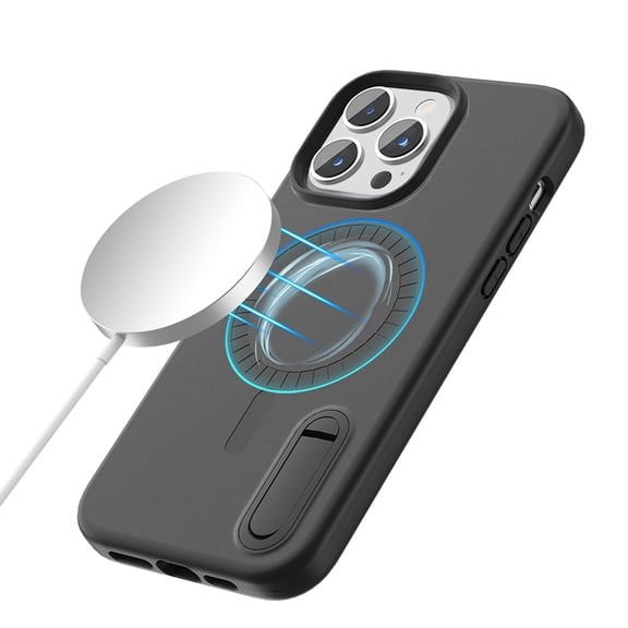 For Apple iPhone 14 (6.1") Hybrid Stand Slim Hard PC Compatible with MagSafe Magnetic Circle Design Wireless Charging Cover ,Xpm Phone Case [ Black ]