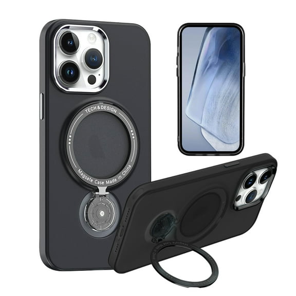 For Apple iPhone 14 (6.1") Premium Case with MagSafe Compatible Wireless Charging Stand Hybrid Frame PC Shockproof Case Cover fit iPhone 14 - Black