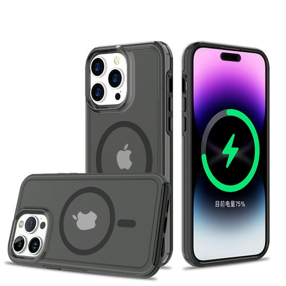 For Apple iPhone 14 (6.1") Strong MagSafe Compatible Shockproof Hybrid Glossy Oil Protective Slim Hard Dual Layer TPU Cover ,Xpm Phone Case [ Black ]