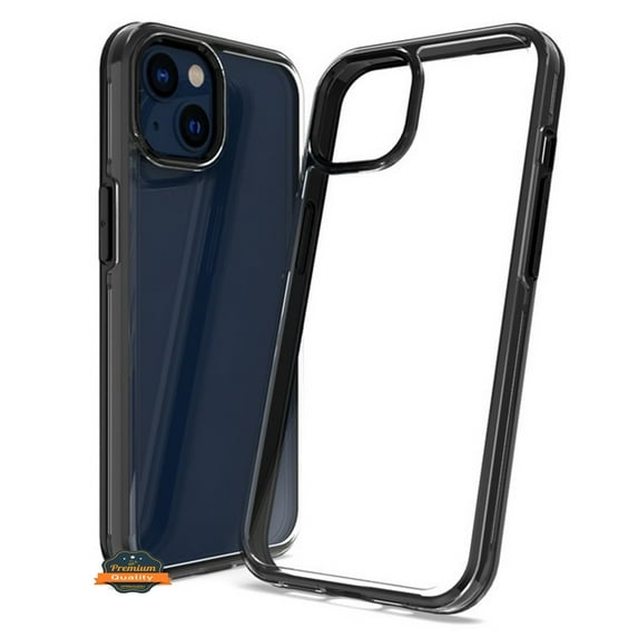 For Apple iPhone 14 (6.1") Transparent Back Hybrid Shockproof Protection Color TPU Frame Hard PC Gummy Slim Fit Phone Case Cover by Xpression - Clear / Black