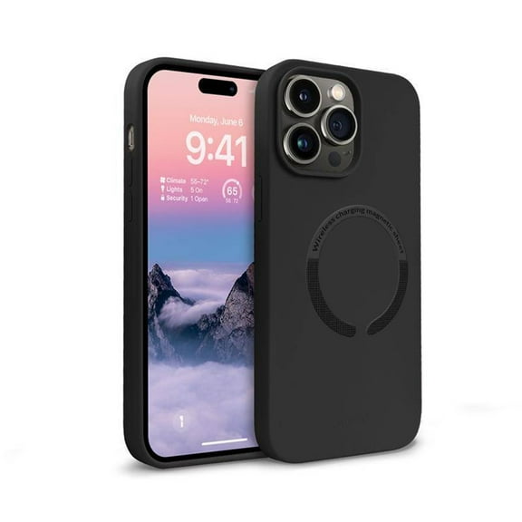 For Apple iPhone 14 6.1 inch Anti-Scratch Silicon Shockproof Protective Fast and Stable Wireless Charging Magsafe Compatible Hybrid Case Cover Black