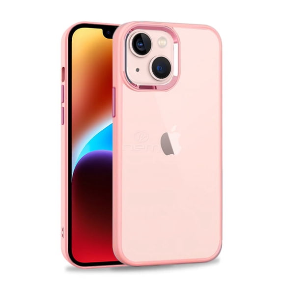 For Apple iPhone 14 6.1 inch Chrome Cam Bumper Matte Shockproof Protective Hybrid Case Cover Pink