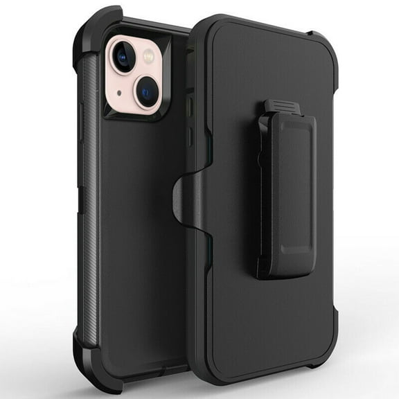 For Apple iPhone 14 6.1 inch Heavy Duty Armor Shockproof Protective Hybrid Case Cover With Clip Black/Black