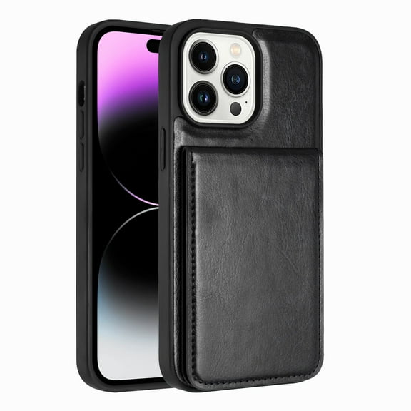For Apple iPhone 14 6.1 inch Metal Button Flip Stand Hidden Card Holder Leather Shockproof Protective Wallet Case Cover Black