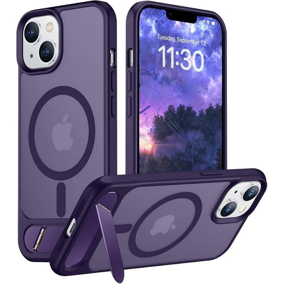 For Apple iPhone 14 Case/iPhone 13 Case,[Built-in Invisible Kickstand][Compatible with MagSafe]Slim Translucent Matte Phone Cover