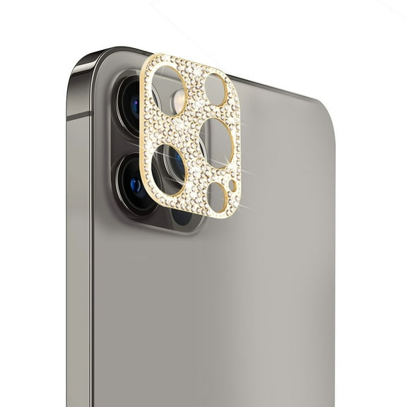 For Apple iPhone 14 Plus (6.7") Camera Lens Zinc Alloy With Diamond Bling Glitter Lens Protective Camera Decoration Cover ,Xpm Screen Protector [ Gold ]