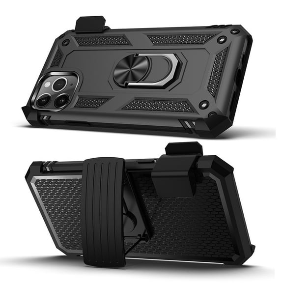 For Apple iPhone 14 Plus (6.7") Hybrid 3in1 Holster Combo Belt Clip Armor Rotatable Ring Stand Shock-Absorption Case Cover fit iPhone 14 Plus - Black