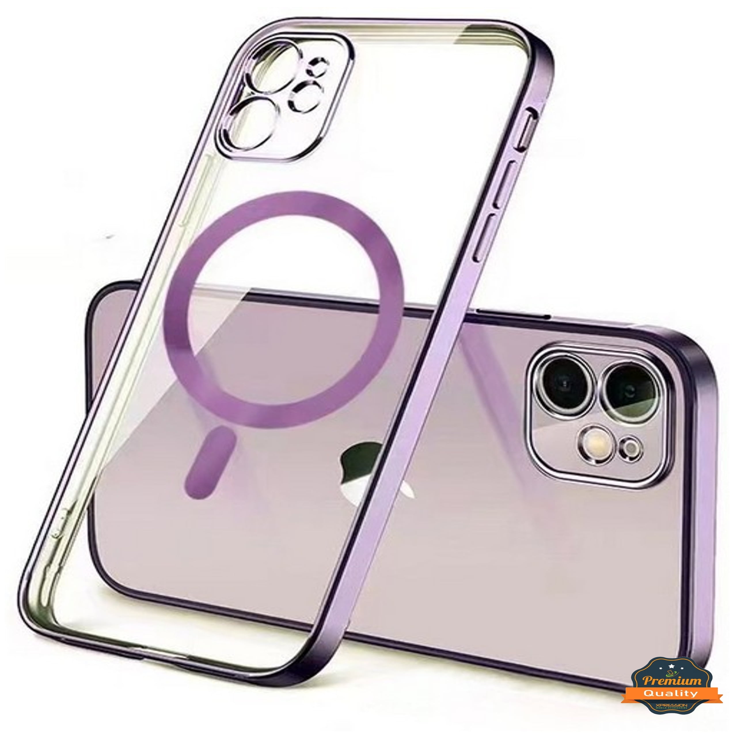 For Apple iPhone 14 Plus (6.7) Magnetic Hybrid Clear with Plating Chrome &  Camera Protection Compatible with Magsafe Phone Case Cover by Xpression -  Purple 