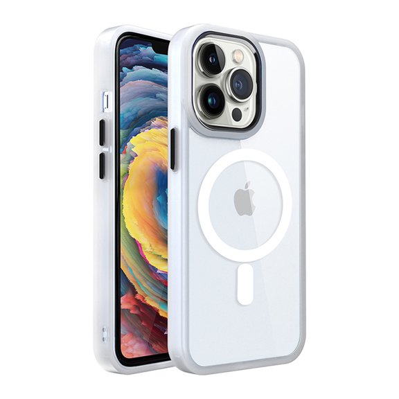 For Apple iPhone 14 Plus (6.7") Transparent Magnetic Compatible with MagSafe Hybrid Soft Edge Shockproof Case Cover fit iPhone 14 Plus - Clear + White