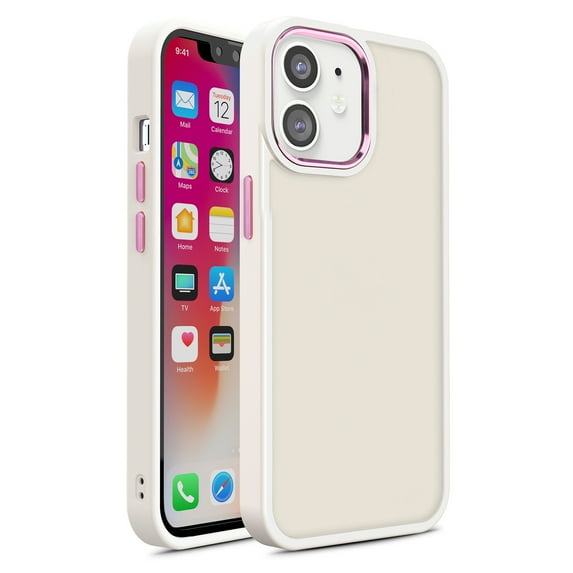 For Apple iPhone 14 Plus 6.7 inch Slim Matte Colored Frame Shockproof Hybrid Case Cover White