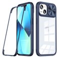 thumbnail image 1 of For Apple iPhone 14 Plus 6.7 inch Transparent Crystal Build-in Screen Slide Lens Shockproof Protective Hybrid Case Cover Blue, 1 of 5