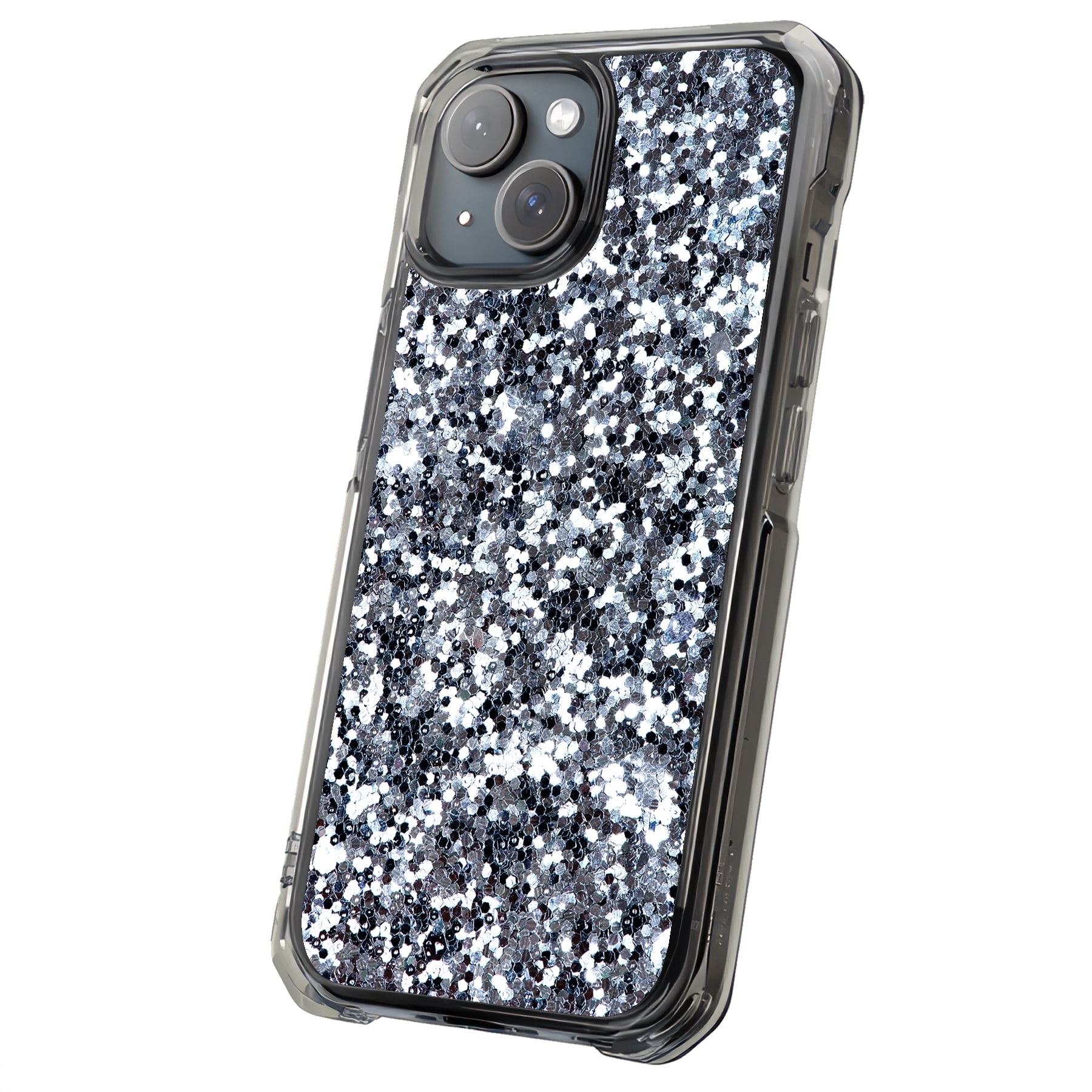 For Apple iPhone 14 Plus, MagSafe Rugged Case, Silver Sparkles Print ...
