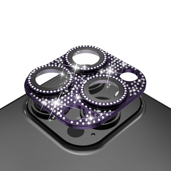 For Apple iPhone 14 Pro /14 Pro Max Camera Lens Full Tempered Glass With Diamond Bling Glitter Rhinestone Lens Protective Camera Cover ,Xpm Screen Protector [ Purple ]