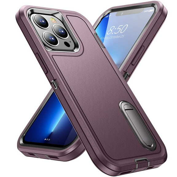 For Apple iPhone 14 Pro (6.1") Hybrid 3 Layers Hard 3in1 Shockproof with Kickstand Heavy Duty TPU Rubber Anti-Drop Cover ,Xpm Phone Case [ Burgundy ]