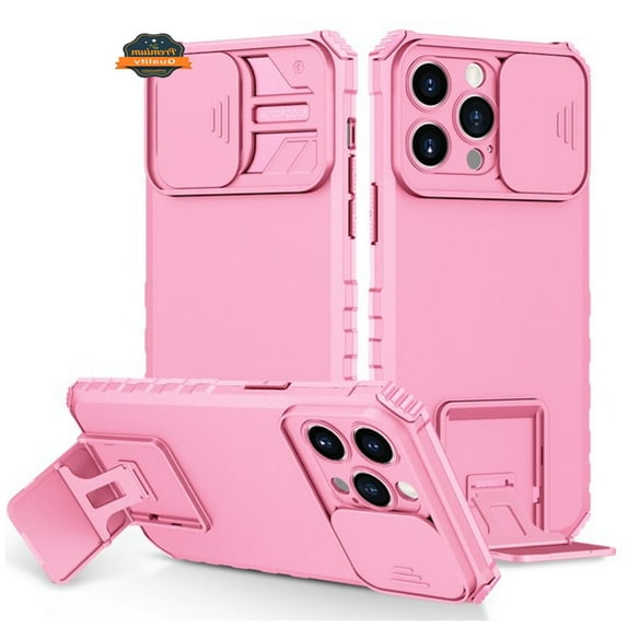 For Apple iPhone 14 Pro (6.1") Hybrid Hard TPU Rubber Shockproof with Vertical Kickstand & Camera Cover Protection Phone Case Cover by Xpression - Pink