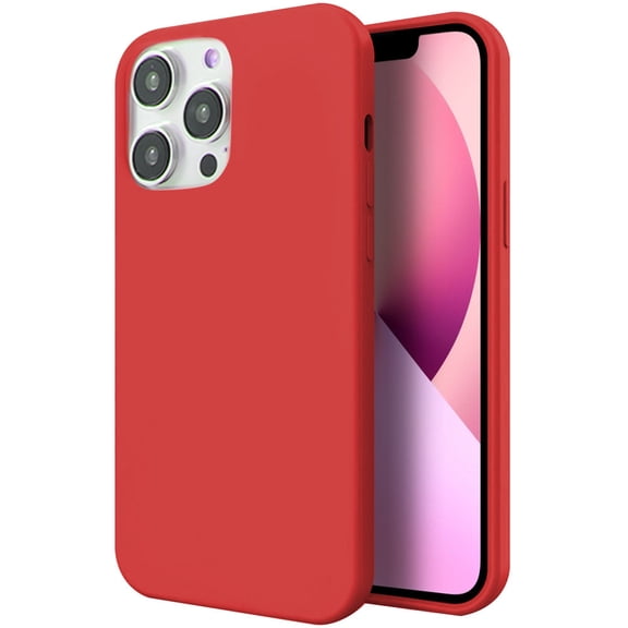 For Apple iPhone 14 Pro (6.1") Liquid Silicone Hybrid Gel Rubber with Microfiber Lining Shockproof Flexible TPU Case Cover fit iPhone 14 Pro - Red