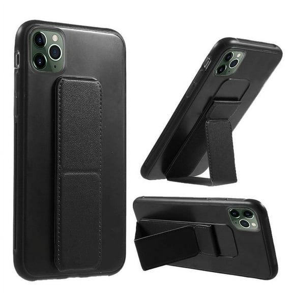 For Apple iPhone 14 Pro (6.1") PU Leather Back Foldable Kickstand Hand Strap Stand Hybrid Heavy Duty Slim Shockproof Phone Case Cover by Xpression - Black