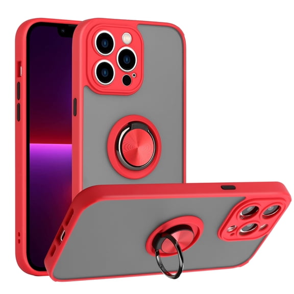For Apple iPhone 14 Pro 6.1 inch Impact Metal Ring Holder Stand Magnetic Car Mount Protective Hybrid Case Cover Red