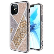 For Apple iPhone 14 Pro Max (6.7") Glitter Bling Diamond Rhinestone Sparkly Fashion Shiny Cute Fancy Hybrid Rugged Cover ,Xpm Phone Case [ Gold ]