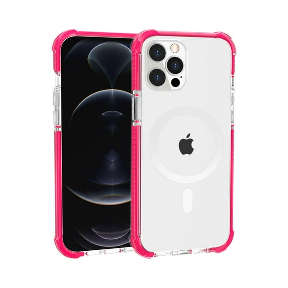 For Apple iPhone 14 Pro Max (6.7") Hybrid Acrylic Transparent Hard TPU Color Frame Bumper Compatible with MagSafe Cover ,Xpm Phone Case [ Clear / Pink ]