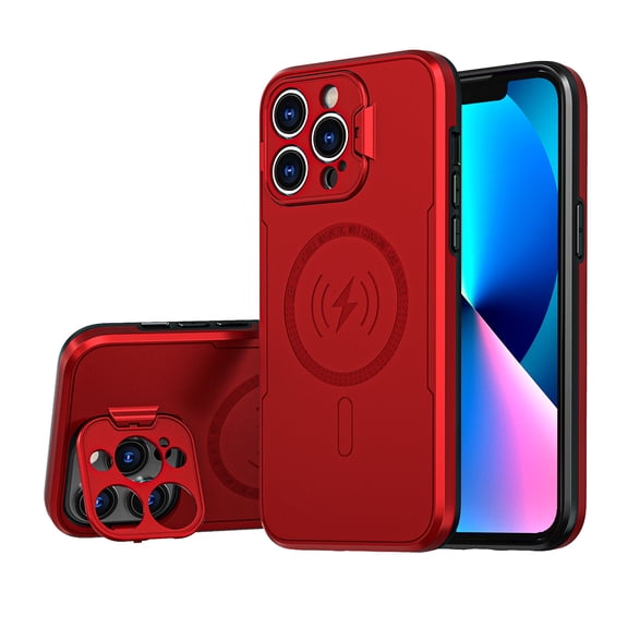 For Apple iPhone 14 Pro Max (6.7") Hybrid MagSafe Compatible Wireless Charging, Full Camera Protection & Stand Case Cover fit iPhone 14 Pro Max - Red