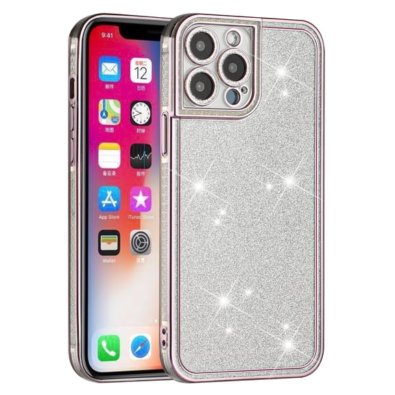 For Apple iPhone 14 Pro Max (6.7") Luxury Chromed Edge Glitter Star Bling Thick TPU Shiny Bling Protective Frame Cover ,Xpm Phone Case [ Rose Gold ]