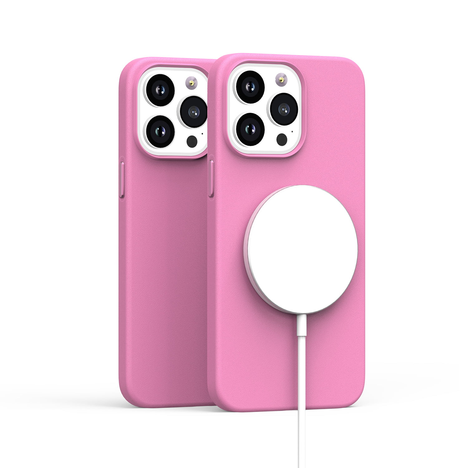 Xpression Mobile for Apple iPhone 14 Pro Max (6.7 inch) MagSafe Compatible Original Invisible Circle PU Leather Hybrid with Metal Buttons Cover ,Xpm Phone Case [ Pink